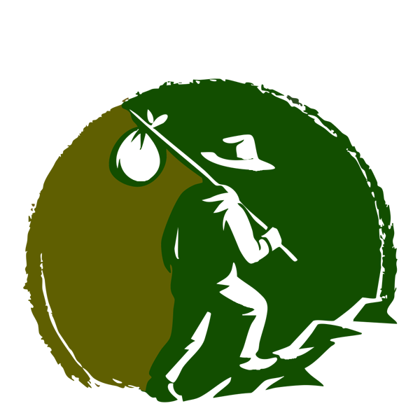 Logo of Vagabond Bindle with a silhouette of a vagabond holding a bundle on a white background